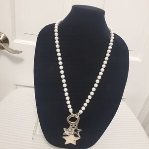 Fashion Jewelry Faux Pearl & Silvertone Star accents necklace